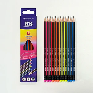 12pcs black body with neon color corner graphite pencil with eraser